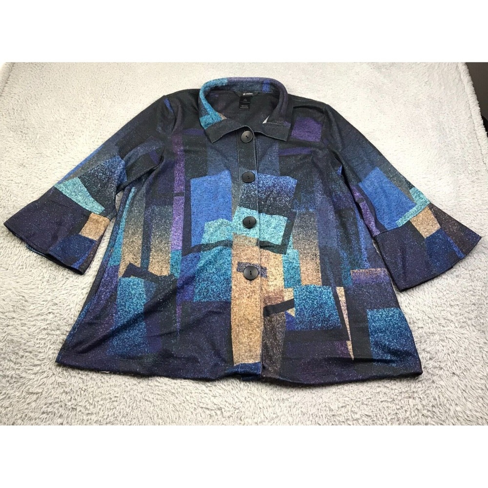 Ali Miles Cardigan Womens L Retro Colorblock Abstract Art Knit Button Sweater